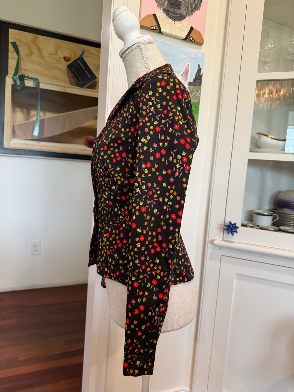 Dolce & Gabbana Black Blazer with Pink and Orange Floral Dots - Picture 6 of 7